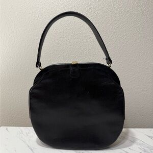 Elegant  Vintage Art Deco Black Leather Handbag